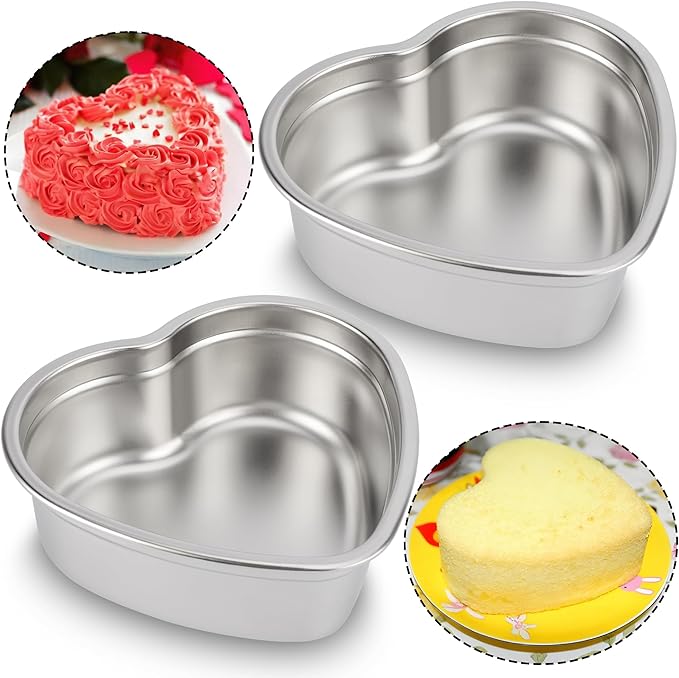 Heart Shaped Cake Pans Set of 2, Nonstick Heart Cake Pan 6 Inch for Layer cakes, Durable Stainless Steel Baking Pans Cake Tins for Valentine's Day/Thanksgiving/Wedding/Anniversary, Dishwasher Safe