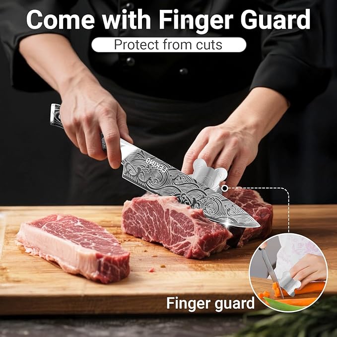 Leking 8 Inch Chef Knife, Kitchen Knife with Sharpener and Finger Guard, Professional High Carbon Stainless Steel Sharp Chef's Knife Set with Ergonomic Handle in Premium Gift Box