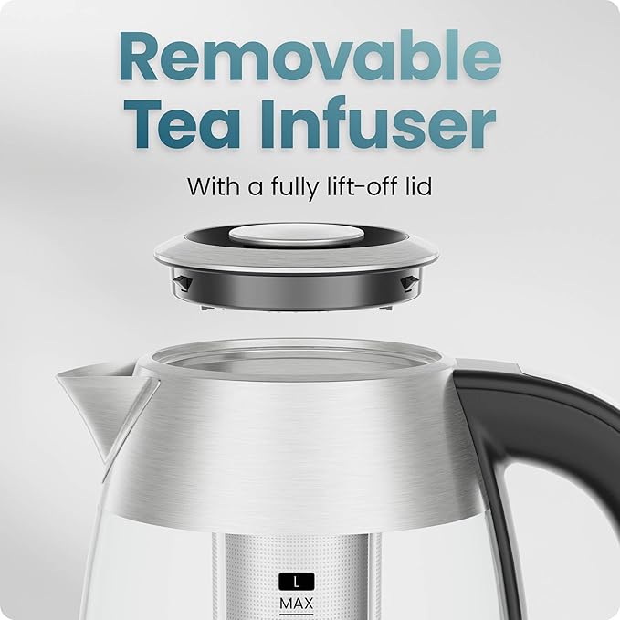 CHEFMAN Lightning High-Powered Electric Kettle, 1.8L 1750W, Rapid Boil 2 Cups in 2 Minutes, BPA Free Cordless Tea Kettle with Digital Temperature Control and 1-Hour Keep Hot – Stainless Steel