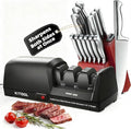 Electric Knife Sharpener, 3-Stage with 100% Diamond Abrasives, Dual-Sided Fast Sharpening, Low Noise & Auto Temperature Control, for Kitchen Straight, Serrated & Ceramic Knives