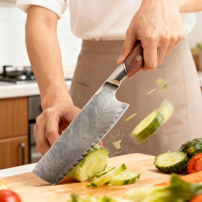 Damascus Nakiri Knife 7 Inch，Damascus Chef Knife，67-Layer VG10 Core Japanese Steel，Multipurpose Kitchen Knife，DamascusSantoku Knife，Professional Kitchen Knif，Ergonomic Handle (Vegetable Cutter)