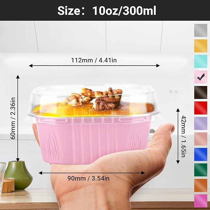 EUSOAR Aluminum Foil Baking Cups with Lids, 10oz 100pcs Creme Brulee Ramekins Disposable, Muffin Cups for Baking, Mini Cake loaf Bread Containers Pans Flan with Lids for Party Favor Birthday