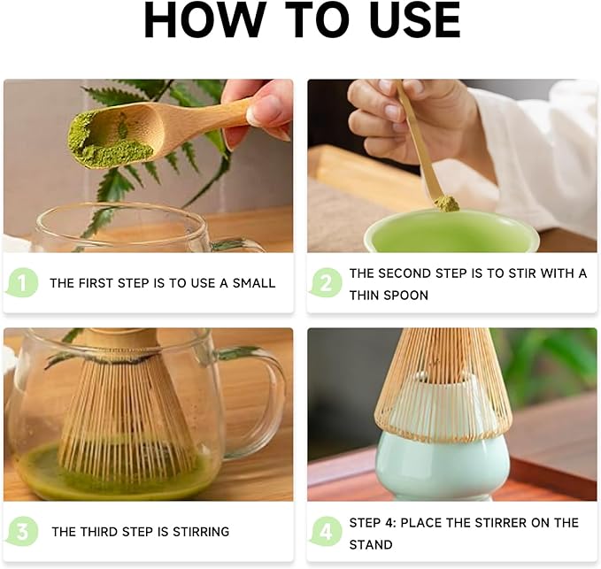 Matcha whisk set - 4pcs - Includes Bamboo Matcha whisk, scoop,spoon,Matcha Whisk Holder. Essential matcha whisk set for a traditional tea ceremony and daily use