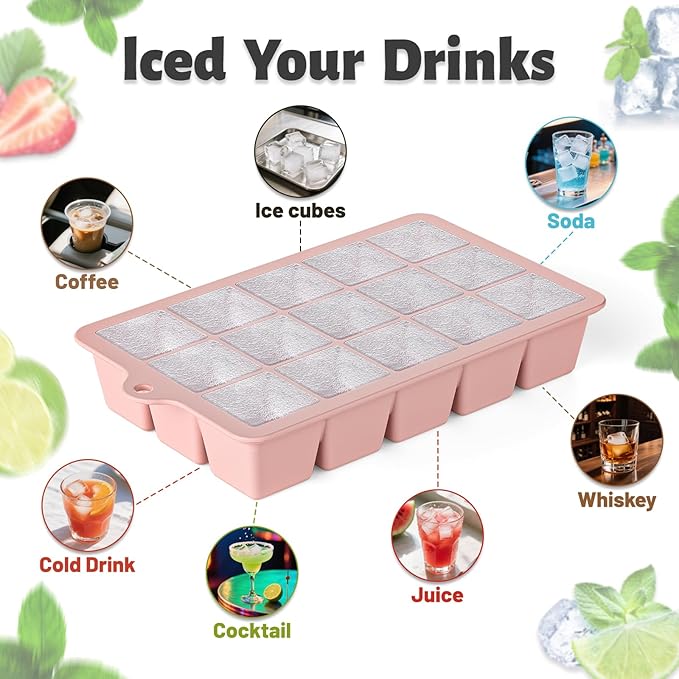Silicone Ice Cube Tray 3 Pack - Easy Release ice cube tray with lid, BPA Free Ice Cubes Trays for Freezer,ice cube mold for Cocktail,Whiskey (Mint+Pink+Blue)