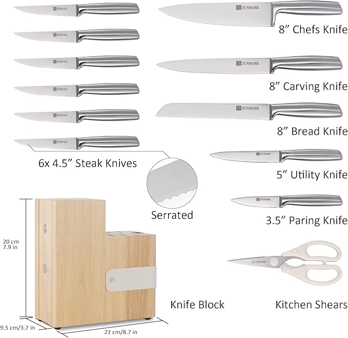 Professional 13 Piece Knife Block Set with Magnetic, Sharp Chef Knife Set, Ideal for Home and Restaurants, Silver