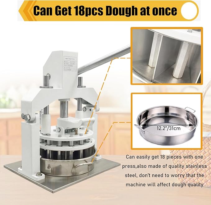 Table Top Dough Dividing Machine Manual Dough Divider 18PCS Dough Cutter Commercial Dough Dividing Machine Dough Baking Divider, 2.12oz-11.29oz, 18PCS