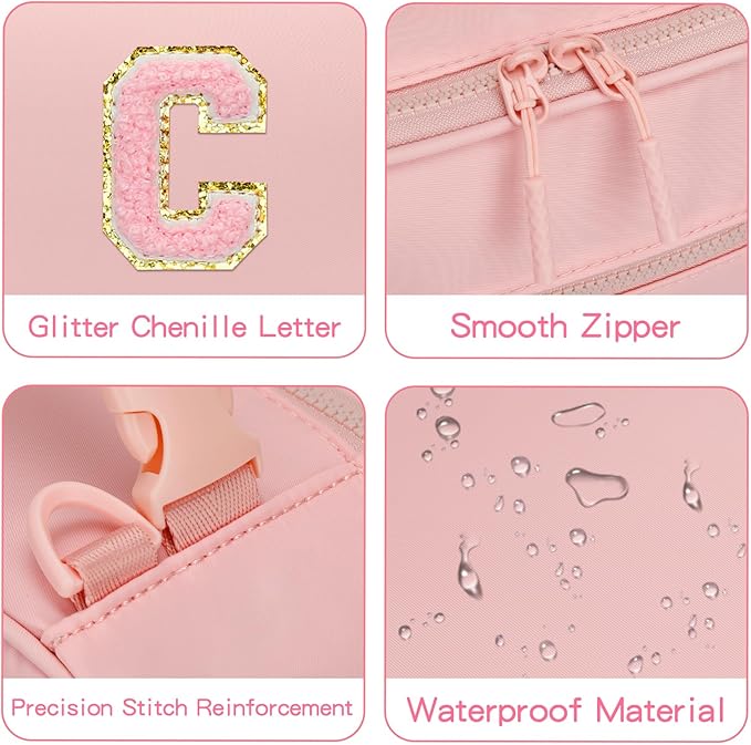 Initial Insulated Lunch Bag for Girls Kids, Back to School Gift, Reusable Leak-proof Lunch Box with Adjustable Strap for School Daycare Travel Picnic (Pink,C)