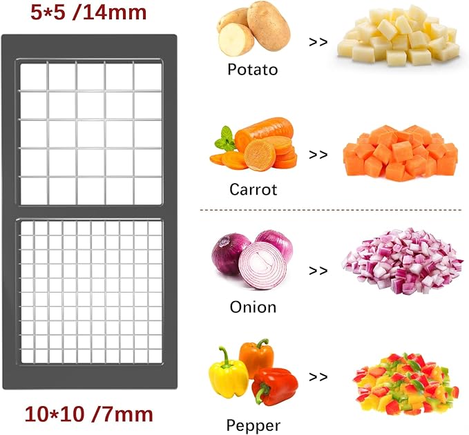 Vegetable Chopper, Onion Chopper Dicer, Mandoline Slicer with Container, Vegetable Cutter for Salad Potato Carrot Garlic（2 Blades, Grey）