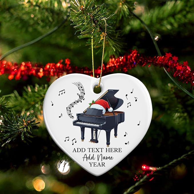 Customized Piano Christmas Ceramic Ornament, Personalized Text Name & Year Pianist Xmas Tree Ornament, Piano Lover Christmas Ornaments 2025, Musical Instrument Xmas Decor Gift for Son Daughter
