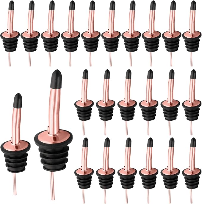 Pafusen 24 Pack Liquor Bottle Pourers, Liquor Pour Spout for Liquor Bottles, Stainless Steel Olive oil Dispenser Spout, Alcohol Pourer Spouts Dust Caps Covers, Rose Gold