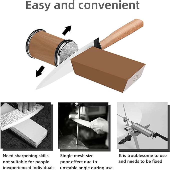 Rolling Knife Sharpener Kit, Rolling Knife Sharpener with 2 Diamond & 1 Corundum Discs,15 & 20 Degree Magnetic Angle for Kitchen Knives,Work Sharp Kitchen Knife Sharpener