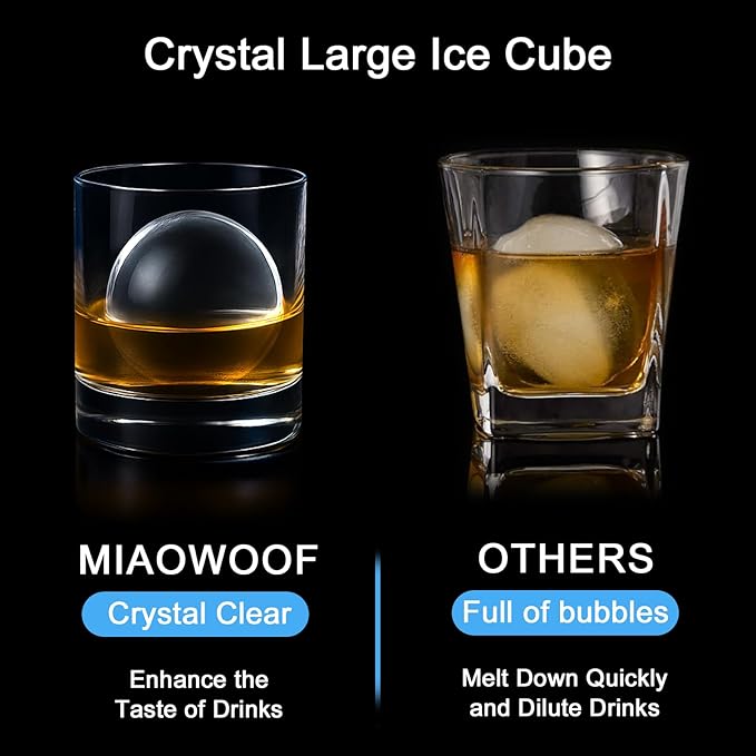 Clear Ice Cube Maker, 2.5 Inch Stainless Steel Crystal Large Clear Ice Ball Maker, Silicone Ice Cube Mold for Cocktails, Drinks & Bourbon, Whiskey Gifts for Men (2 Pack)