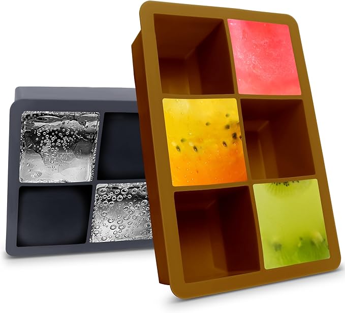 Silicone Ice Cube Trays with Lids,Large Square Ice Cube Molds for Freezer, Whiskey, Cocktail, Stackable Flexible and Reusable & Easy Release BPA Free (2 Pack&Dark Gray and Golden)