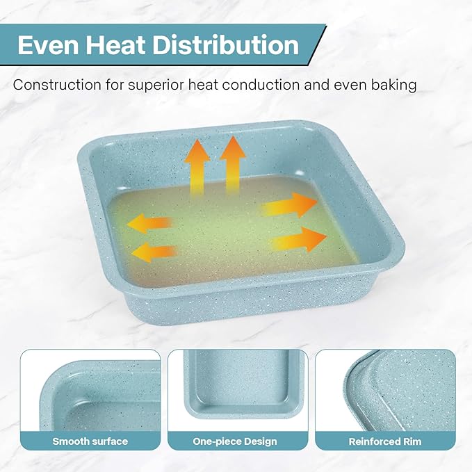 2-Pack 8 inch Square Baking Pan, Non-Stick Square Cake Pan for Cakes Lasagna Brownies, 8x8 Baking Pan, Even Heating, Easy to Clean, Light Blue