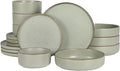 Gibson Elite Gelston Stoneware Matte Reactive Glaze 16 Piece (Service for 4) Plates and Bowl Dinnerware Set - Green