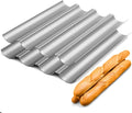 2 Pack Nonstick Perforated Baguette Pan 15" x 13" for French Bread Baking 4 Wave Loaves Loaf Bake Mold Oven Toaster Pan (Silver)