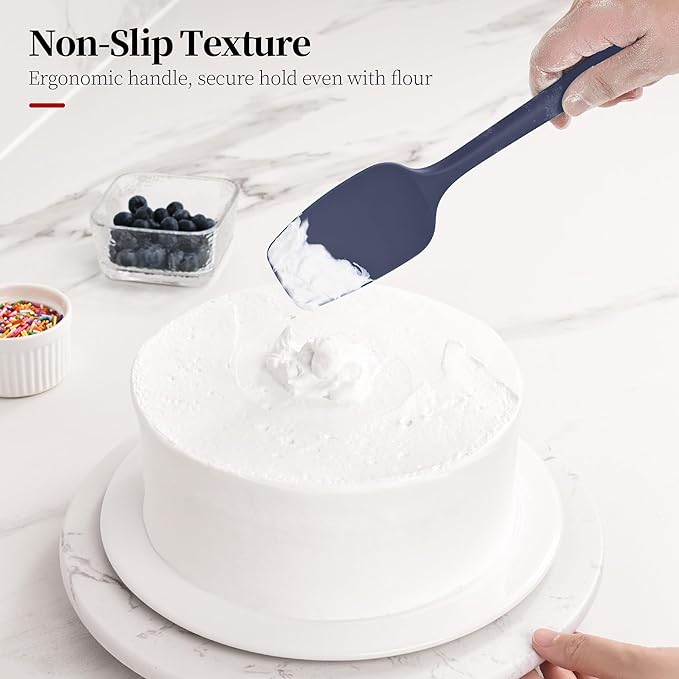 600ºF Heat Resistant Spatula, 11.34 inch High Heat Food Safe Semless Kitchen Silicone Spoon Spoonula Scraper for Cooking Baking Mixing Scraping Stirring Nonstick Cookware Pan (Midnight Blue)