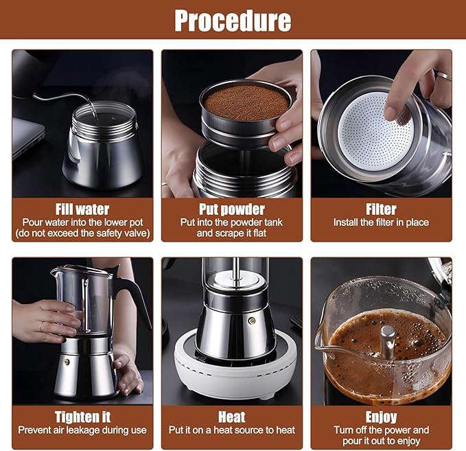 Stovetop Espresso Maker, 6Cup 300ML Stainless Steel Stovetop Italian Coffee Maker Transparent Glass Moka Pot, Coffee Maker Mocha Pot for Home Cafe Outdoor Office