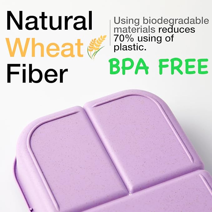 SEVENY Bento Box Adult Lunch Box,Ideal Leak-Proof Lunch Box for Women,BPA-Free Natural Wheat Fiber Material,Reusable Meal Prep Container for Body Builders Purple