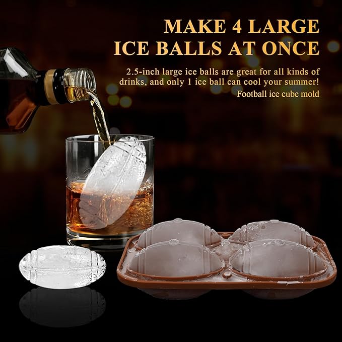 2.5 INCH Fun Shapes Football Ice Cube Mold,Large Ice Cube Molds | Football ice mold for Super Bowl Party,Football Gifts,Whiskey Ice Cubes Mold(bourbon ice cube molds) for Whiskey,Cocktails