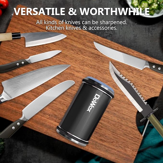 Longer Rolling Knife Sharpener with Leather Strop, Upgraded Rolling Knife Sharpening with 4 Degree Angle and 4PCS Replaceable Honing Discs, Easy to Sharpen Ktichen Knives, Black