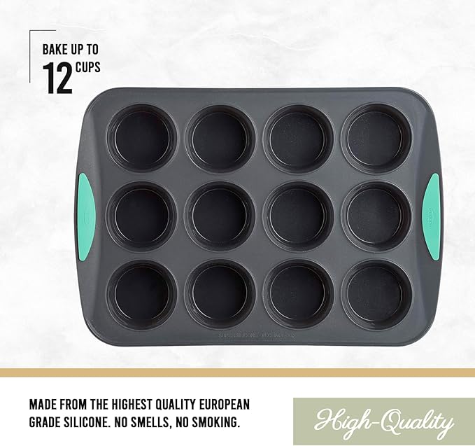 Trudeau Structure Silicone Muffin Pan – 12 Cup, Flexible Silicone with Hard Lining to Hold Shape, Non-Stick, BPA-Free, Dishwasher Safe, Heat Resistant to 428°F – Grey/Mint