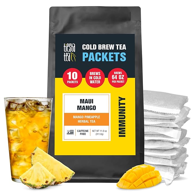 Tiesta Tea - Maui Mango Cold Brew, Loose Leaf, Mango Pineapple Herbal Tea, Premium Non-Caffeinated Blend, Cold Brew Packets, Makes 64oz Pitcher Per Bag (Pack of 10)
