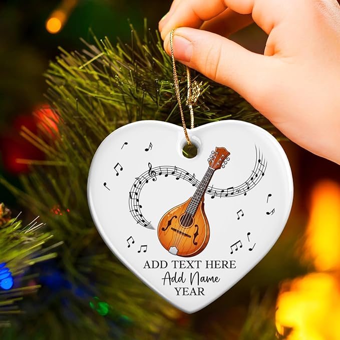 Custom Mandolin Player Christmas Ceramic Ornament 2025, Personalized Mandolin Xmas Ornament with Text Name & Year, Musical Instrument Christmas Tree Ornaments, Gift for Men Women Mandolinist