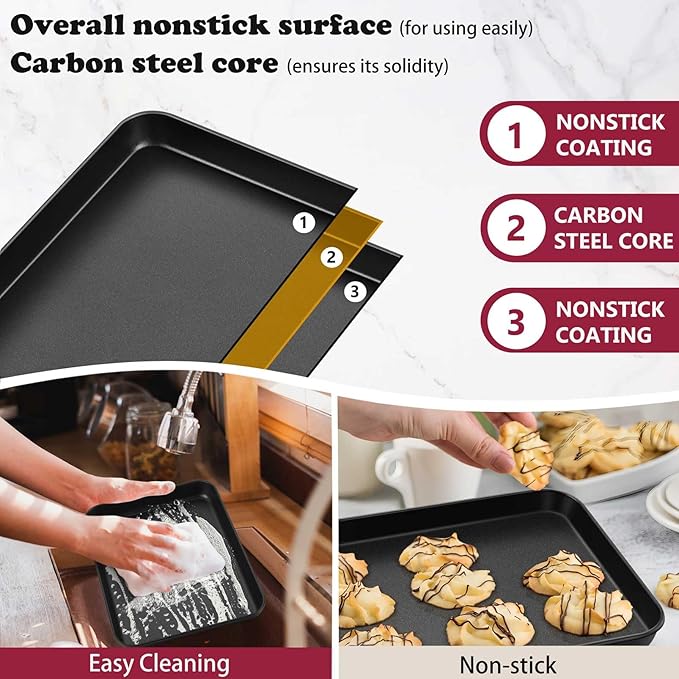 P&P CHEF 10.5 Inch Baking Cookie Sheet Pan, Carbon Steel Oven Tray, Non Stick Bakeware for Cooking Baking Bread Meat Vegetables, Sturdy & Healthy, Easy Clean, 1Pc