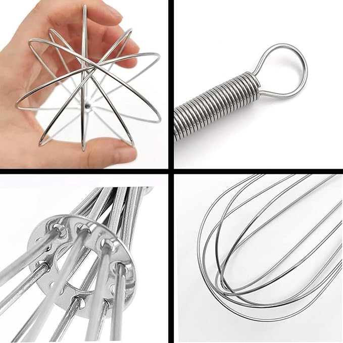 Mini Wire Whisk, 10 Inch Small Whisk for Cooking - Ergonomic Spiral Handle, 304 Stainless Steel - Ideal for Whisking, Beating, Blending & Mixing Sauces - Silver