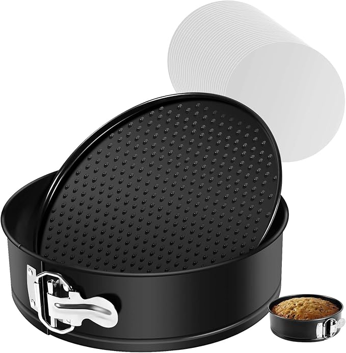 MASSUGAR 7 Inch Springform Pan Nonstick Cheesecake Pan with Removable Bottom/Leakproof - Round Cake Pan with 50 Pcs Parchment Paper Liners - Fits 6 Qt 8 Qt Pressure Cooker