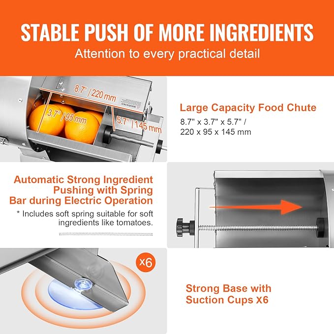 VEVOR Electric Vegetable Slicer, 0-0.5"/0-12mm Thickness Adjustable Commercial Slicer Machine, Convertible to Manual, Stainless Steel Food Cutter Slicing Machine, for Potato, Lemon, Tomato, Apple