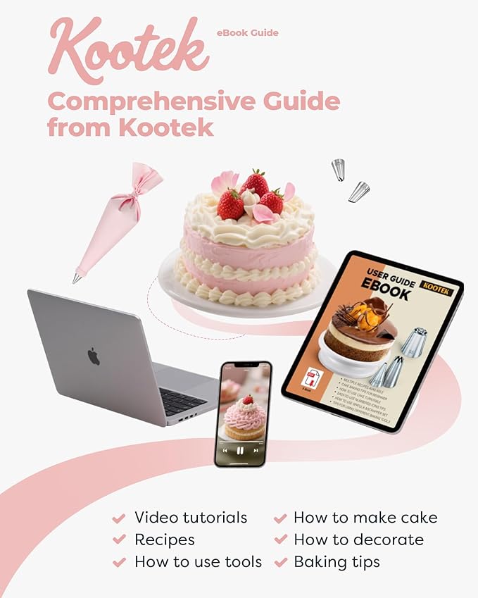 Kootek 158 Pcs Cake Decorating Kit with Cake Turntable, 64 Piping Tips Set, 50+2 Pastry Bags, Frosting Spatulas, Leveler, Scrapers, Fondant Molds, and More Baking Supplies Decorating Tools