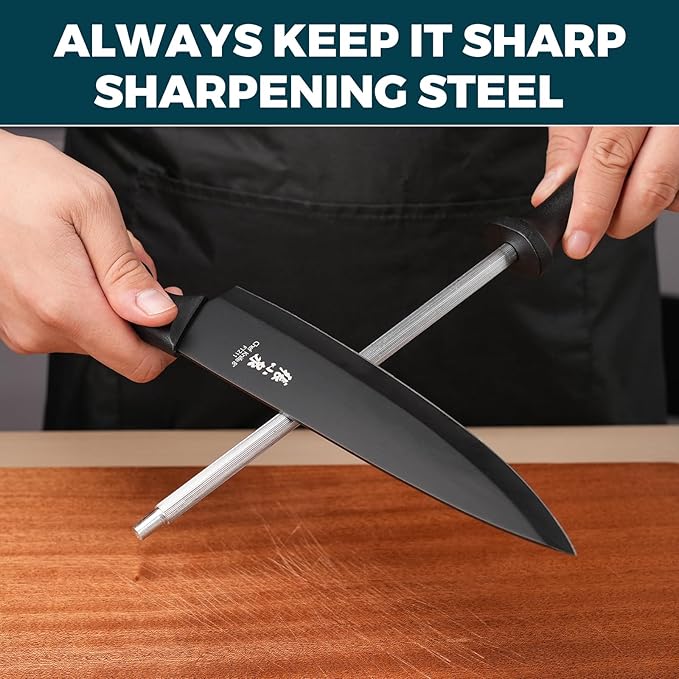 Zhang Xiao Quan Since 1628 15-Piece Kitchen Knife Block Set with Sharpening Steel Knive Set Ergonomic Handle (Black)