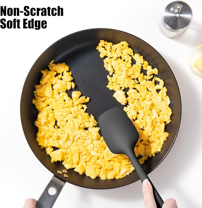 Heat Resistant Silicone Spoon Spatulas, Doosu 600°F High Temp Flexible Cooking Spoons Kitchen Spoonula Scratch-Proof for Mixing Stirring Scraping Serving Non-Stick Cookware (Set of 3, Black)