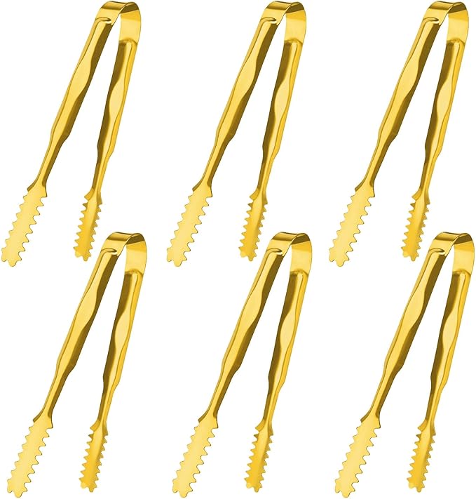 6 Pcs Ice Tongs Stainless Steel 6 Inch with Serrated Teeth Durable Serving Metal Tongs for Kitchen, BBQ, Buffet & Party Secure Grip Mini Tongs for Ice Cubes, Sugar, Salad，Appetizers