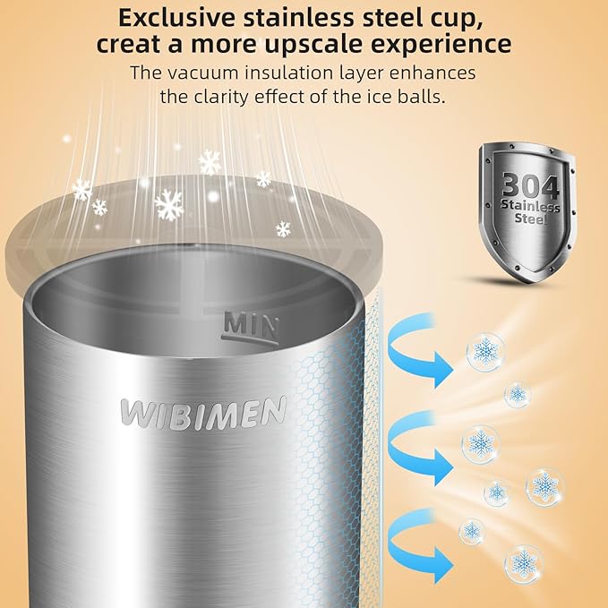 Clear Ice Cube Maker - 2.5" Ball - Stainless Steel Clear Ice Maker - Compact Design - for Whiskey, Cocktails, Bourbon - 8 PACK