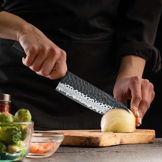 SHAN ZU Japanese Chef Knife 7 Inch, High Carbon Steel 10Cr15Mov Professional Kitchen Knife, Meat Cutting Santoku Knife, Sharp Cooking Knife with G10 Handle Dishwasher Safe, Gifts for Women & Men
