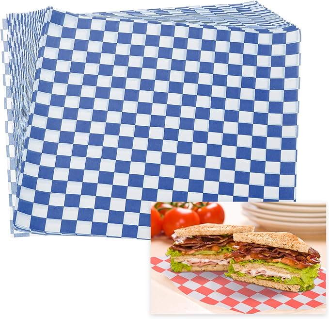 PATIKIL 8.7" x 8.7" Waxed Paper Sheets, 50Pcs Square Pattern Oil-absorbing Dry Food Wrapping Paper for Bakery Coffee Shop Home Baking Kitchen DIY, Blue