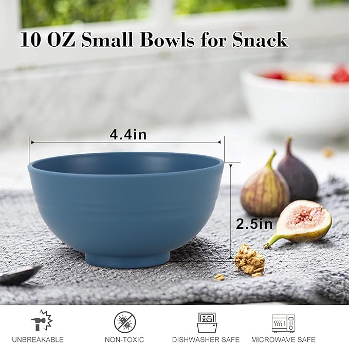 Wrova wheat straw small bowls 10oz set of 8 - Unbreakable Dessert Bowls set for kids - Mini Bowls for Ice Cream,Snack and Fruits - Microwave & Dishwasher Safe Appetizer Bowls