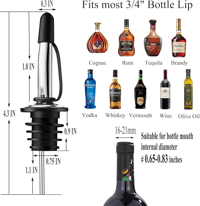 Pafusen 24 Pack Stainless Steel Speed Pourers Spouts with Tapered, Liquor Pourers with Rubber Cap, Hygienic, Dishwasher Safe, Fits most Classic Bottle's Lip up to 3/4"