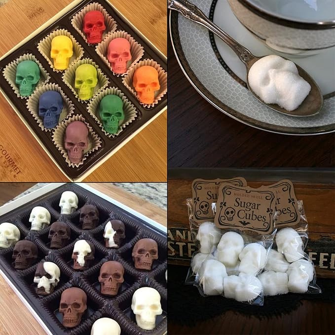 HUAKENER Gummy Skull Candy Molds, 2 Pack Chocolate Molds with 2 Dropper, Silicone Molds for Chocolate, Candy, Jelly, Dog Treats, Ice Cube, Resin Casting
