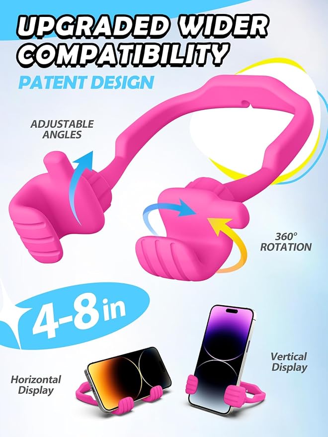Christmas Stocking Stuffers for Teens Girls Women Cell Phone Holder: Thumbs Up Lazy Phone Holder for Desk Gifts for Adults Kids Teenager Wife Mom Funny White Elephant Useful Trendy Stuff Hot Pink
