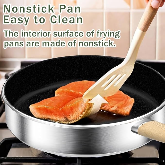 Stainless Steel Cookware Set 13PCS, Pots and Pans Set, Induction Cookware, Kitchen Cooking Set, Heavy Duty, Tri-Ply Base, Dishwasher Safe