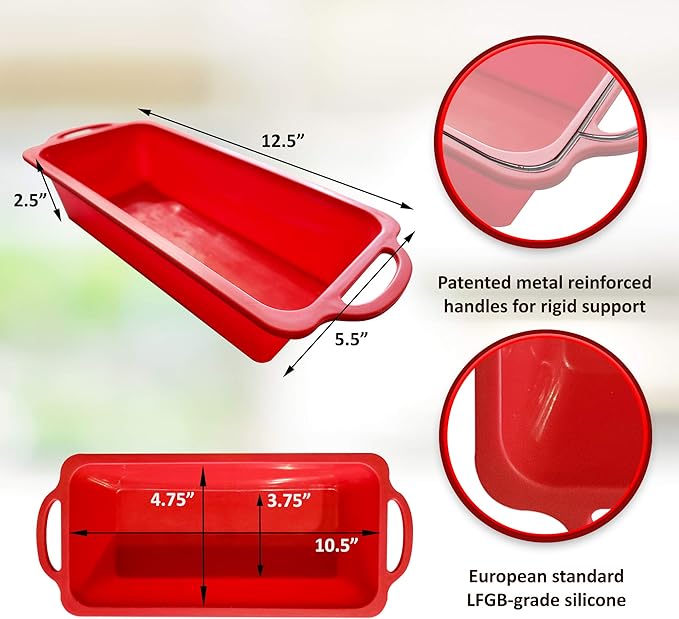 Silicone Bread Loaf Pan - Non Stick Silicone Loaf Pans for Baking - Meatloaf Bread Pans - BPA free Perfect for Oven & Dishwasher safe