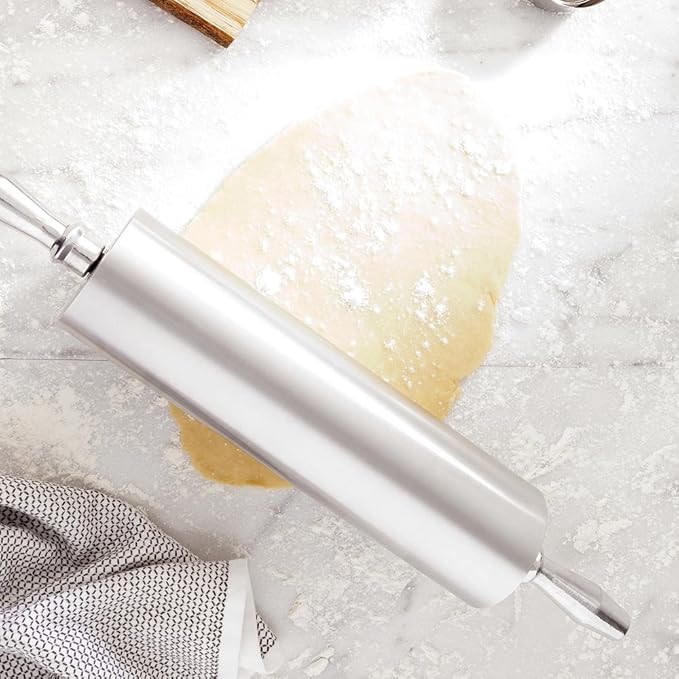 Restaurantware-21.25 Inch Rolling Pin, 1 Long Rolling Pin For Baking - Contoured Handles, Dishwashable, Aluminum Dough Pin, Flatten and Shape Cookie Dough, Pizza Dough, Pastry Dough, or Pasta,
