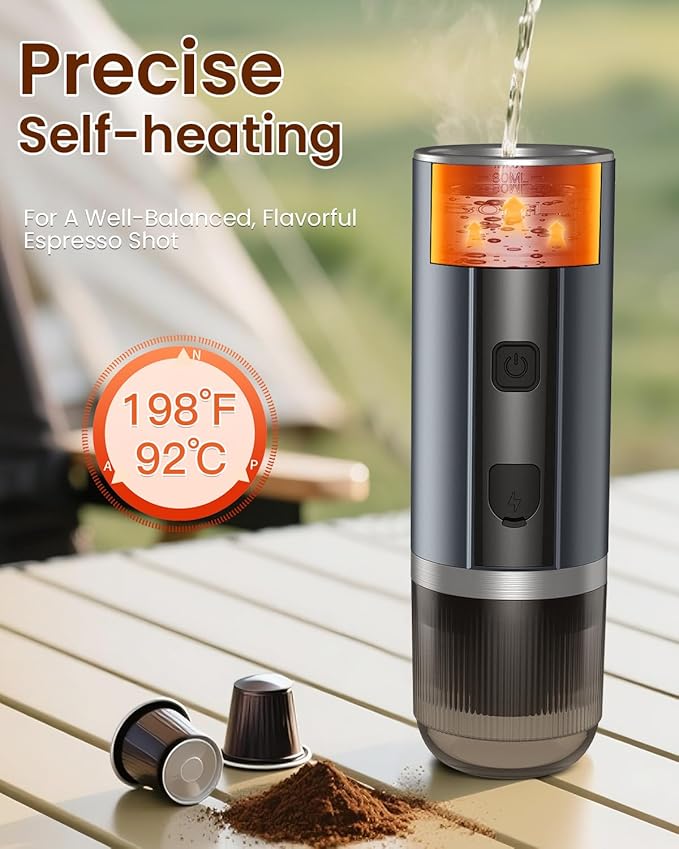 Portable Espresso Maker, 20 Bar Electric Espresso Machine for Travel, Camping, Rechargeable USB-C Mini Coffee Maker for NS Capsule Pods and Ground Coffee, Gray