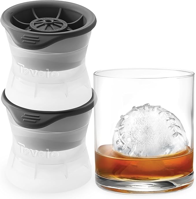 Tovolo Baseball Ice Molds Pack of 2 Large Craft Ice Mold Spheres for Whiskey Bourbon Cocktails, Dishwasher Safe BPA Free Silicone Baseball Ice Sphere Fun Gifts for Baseball Fans Coaches Fathers Dads