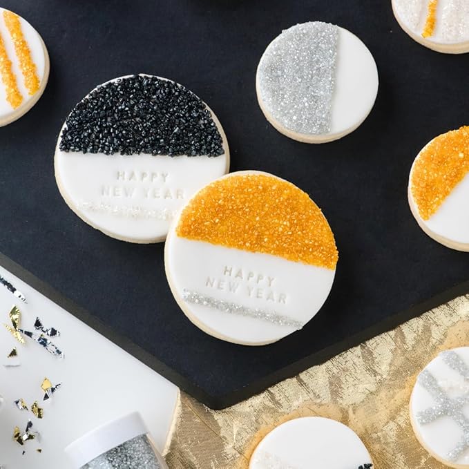 Sweets Indeed Metallic Sugar Crystals 4-Pack – 4.52 oz | Black, Gold, Silver & White Sparkling Sugars in Individual Jars | Premium Baking & Decorating Sugars for Holidays, Parties & Desserts