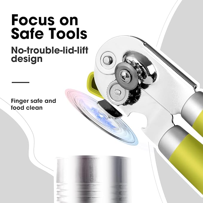 Beneno Heavy Duty Hand Can Opener Manual with Magnet, Durable Sharp Carbon Steel Blade Smooth Cutting, Big Effort-Saving Knob & Soft Grip Handle, Multifunctional Bottle Opener, Lime Green